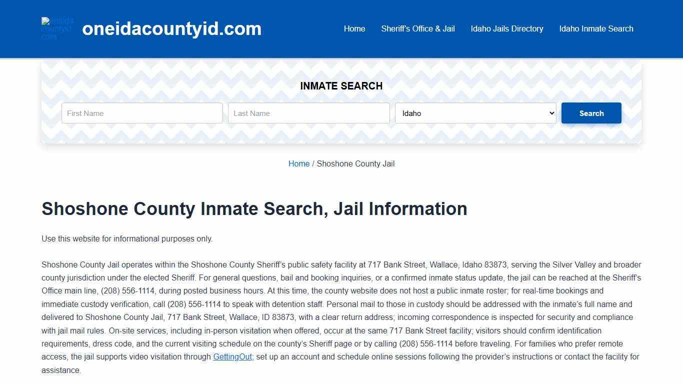 Shoshone County Inmate Lookup, Jail Roster